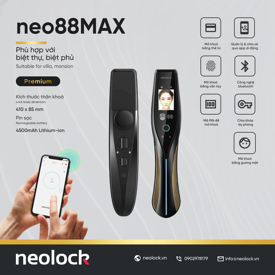 Khóa cửa cao cấp nhận diện gương mặt neoMax88